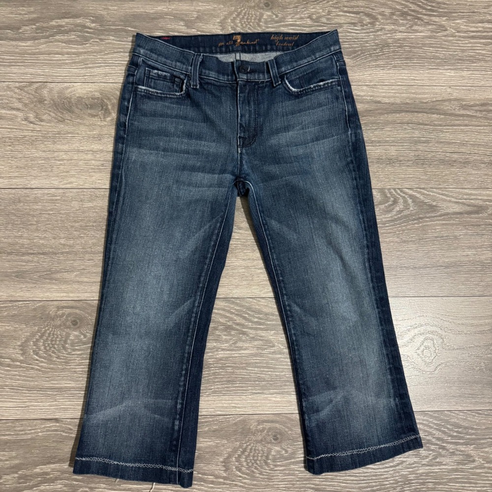7 For‎ All Mankind Mid Waist Bootcut Y2K Jeans Women Sz 28 Dark Wash Cropped USA